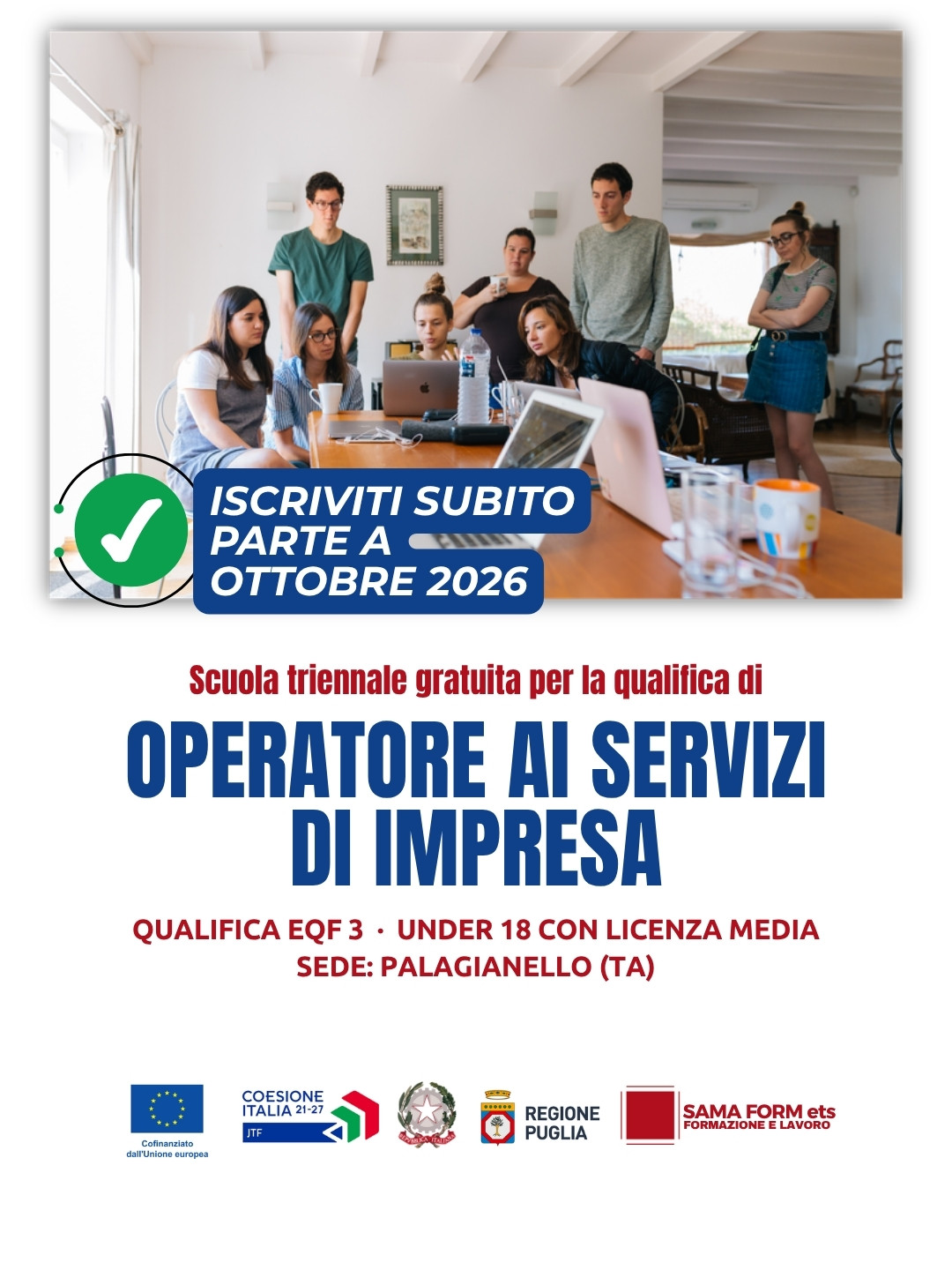 Corso gratuito Operatore ai servizi di impresa - IeFP Sama Form Palagianello